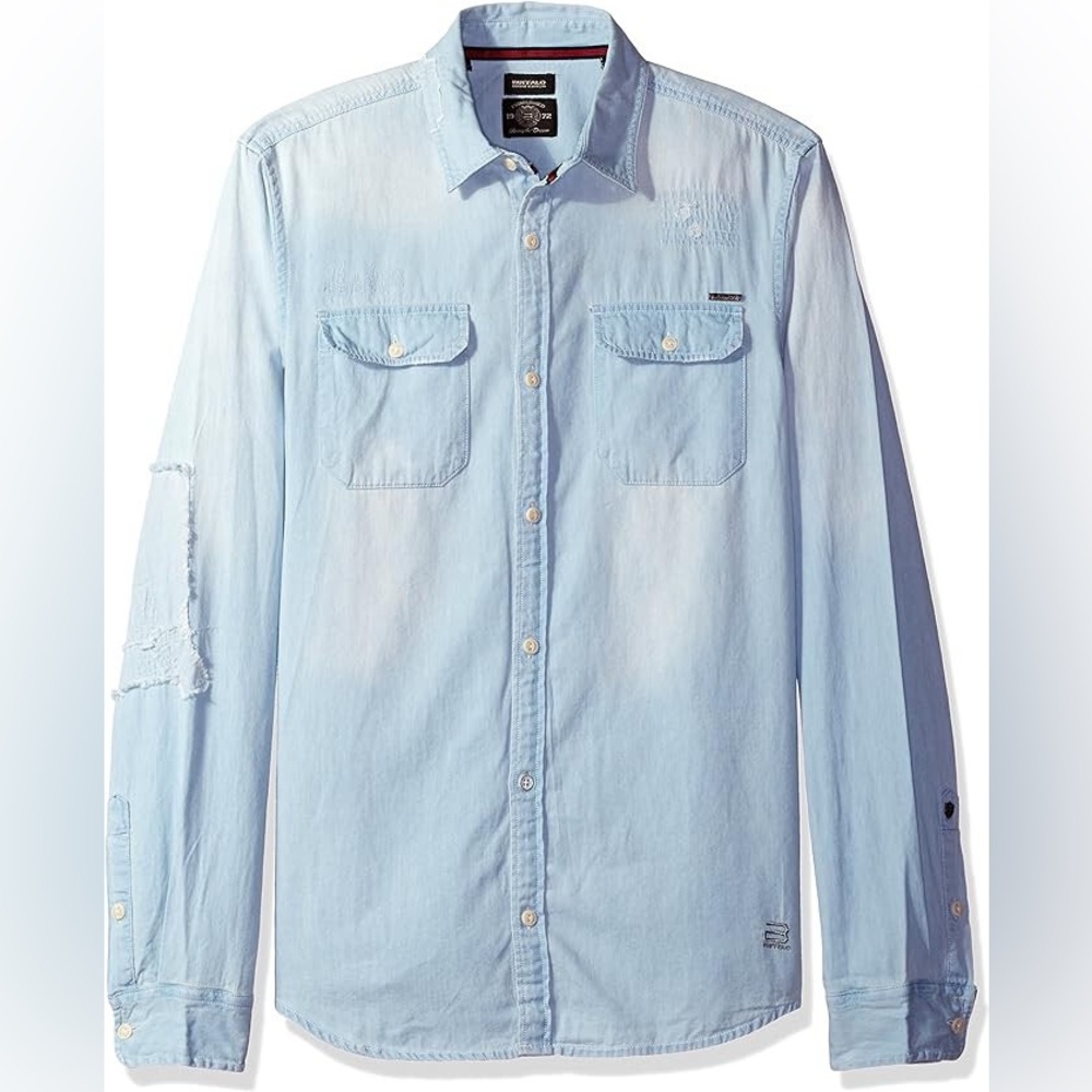 NWT BUFFALO DAVID BITTON Men’s Siduma Long Sleeve Denim Button Down Shirt